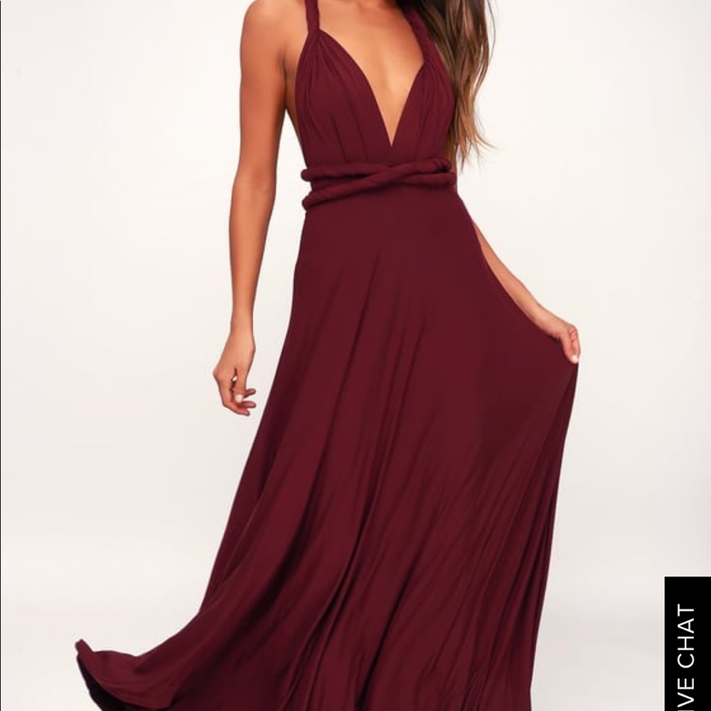 LULUS TRICKS OF THE TRADE BURGUNDY MAXI DRESS